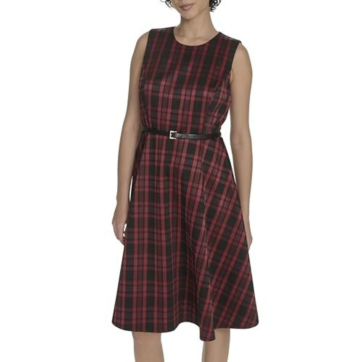 Tommy Hilfiger Women's Sleeveless Faux Leather Fit and Flare MIDI Dress, Size 16