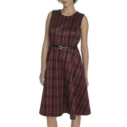 Tommy Hilfiger Women's Sleeveless Faux Leather Fit and Flare MIDI Dress, Size 16