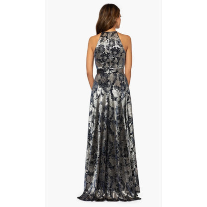 Betsy & Adam Women's Long Halter Wrap Foil Print Dress, Size 4, MSRO: 279$
