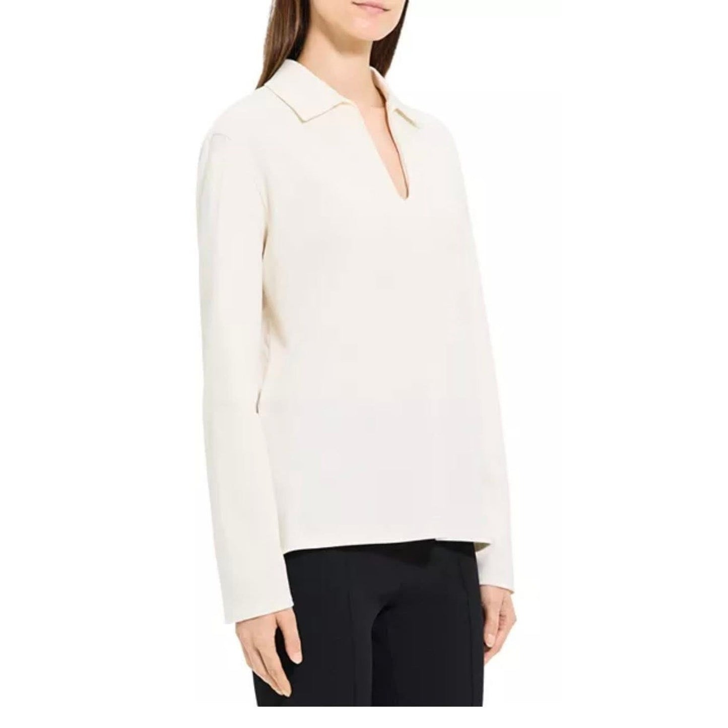 Theory Spread Collar Cotton Blend Popover Top in Cream Size XL, NEW
