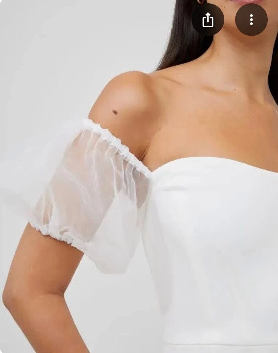 French Connection Whisper Puff Sleeve Dress Women's 4 Summer White Back Zip S/S