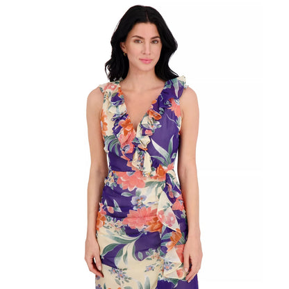 Kensie Women's Printed Ruffled High-Low Maxi Dress Size 0, MSRP: 139$