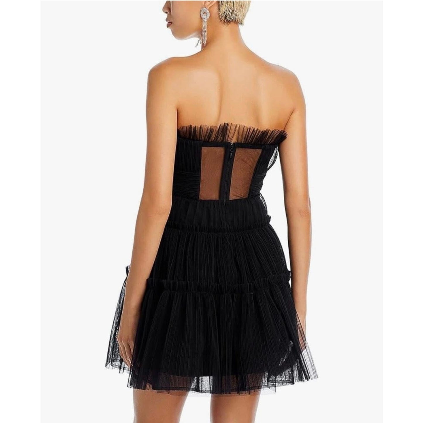 BCBGMAXAZRIA Women's Black Strapless Tiered Tulle Mini Dress Size 6