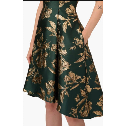 Adrianna Papell Women Ruffled Metallic Jacquard Dress, Hunter, sz 16, MSRP: 179$