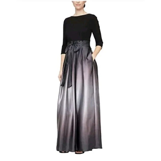 SLNY Vestido de noche formal acampanado para mujer, color negro y morado ombré, talla 16P, Precio de venta sugerido por el fabricante: 139$