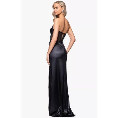 Blondie Nites Juniors' Satin Illusion-Corset Gown - Black- Size 15, MSRP: 279$