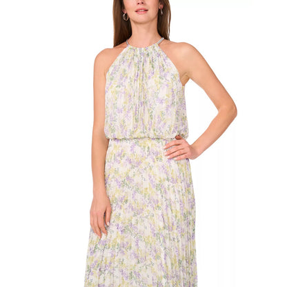 MSK Women's ivory Bloused-Waist Pleated Floral-Print Dress Size 12, MSRP: 129$