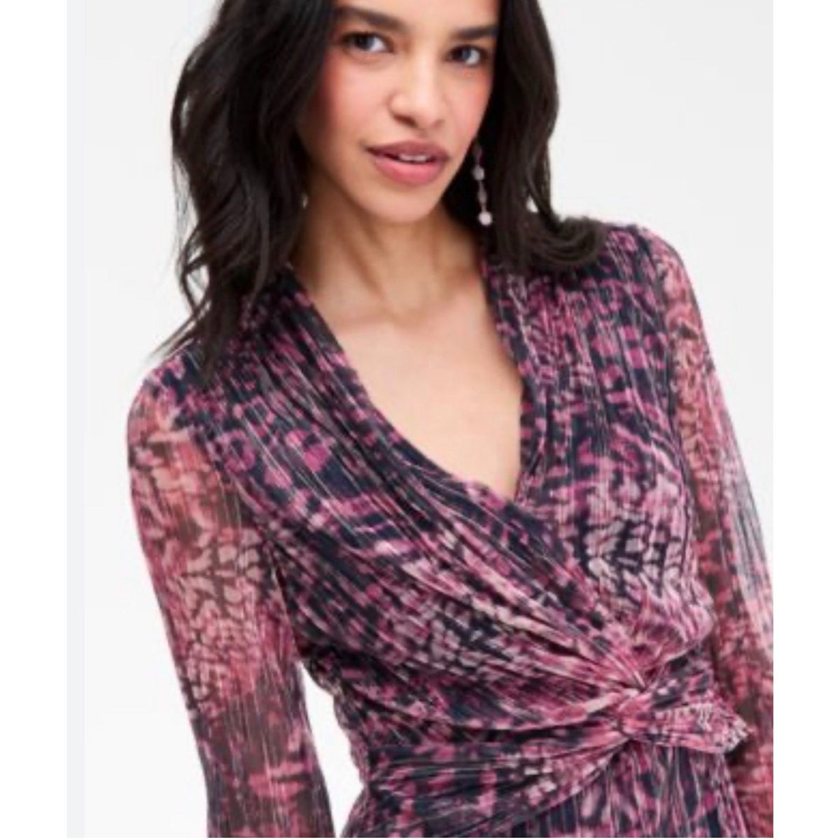 Anne Klein Purple Metallic V Neck Twist Front Midi Dress 16 NWT, MSRP: 149$