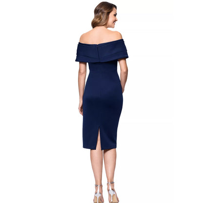 Betsy & Adam Petite Off-the-Shoulder Sheath Dress , 12 P, Navy, MSRP: 219$