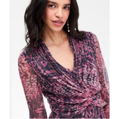 Anne Klein Purple Metallic V Neck Twist Front Midi Dress 14 NWT, MSRP: 149$