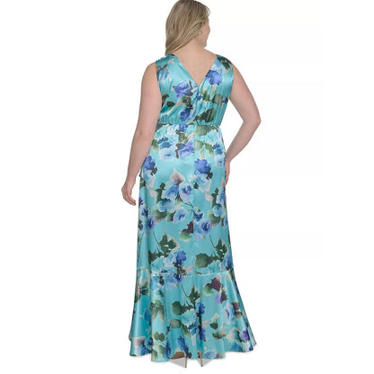 Eliza J Plus Size Printed Satin High-Low MIDI Dress, Size 20W, MSRP: 208$