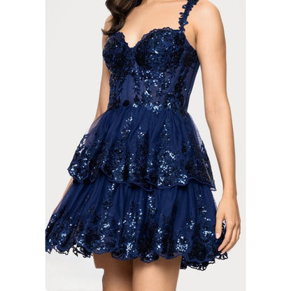 blondie nites juniors ruffled sequined corset bodica dress, Size 13, MSRP: 219$