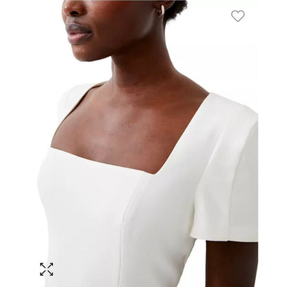 FRENCH CONNECTION WOMENS SIZE 4 SQUARE NECK BACK ZIP WHISPER MINI DRESS WHITE