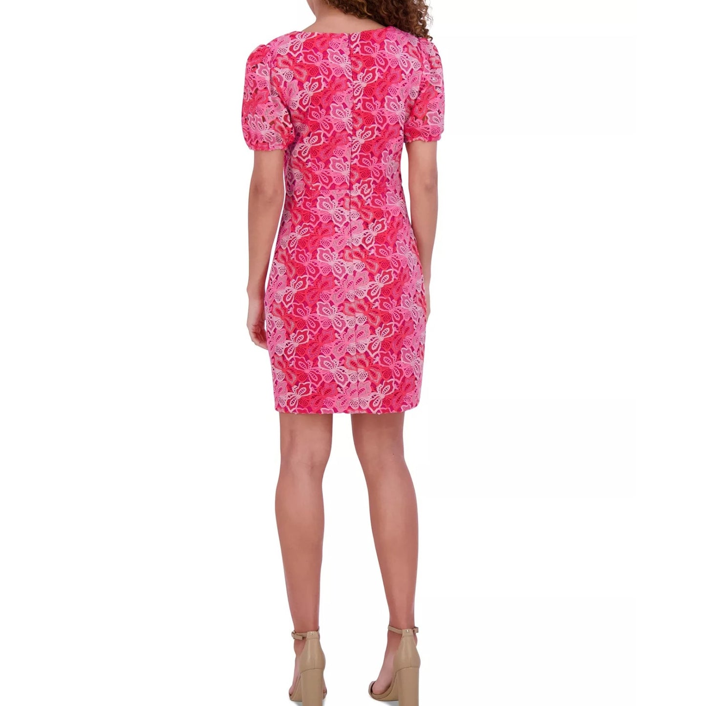 Siena Women's Floral-Lace Short-Sleeve Sweetheart-Neck Dress - Pink Multi-4, NWT