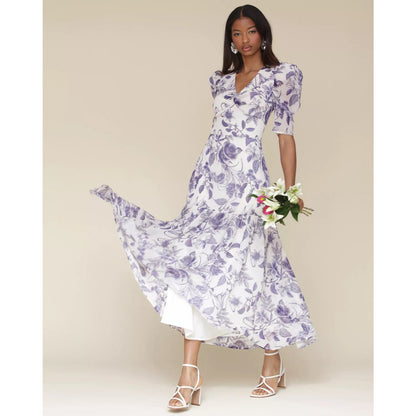 Avec Les Filles Women's Floral-Print Puffed-Shoulder Dress, Size 10, MSRP: 169$