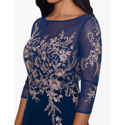 Betsy & Adam Navy Blue Rose Gold Embellished Bodice Chiffon Gown Size 4, $299