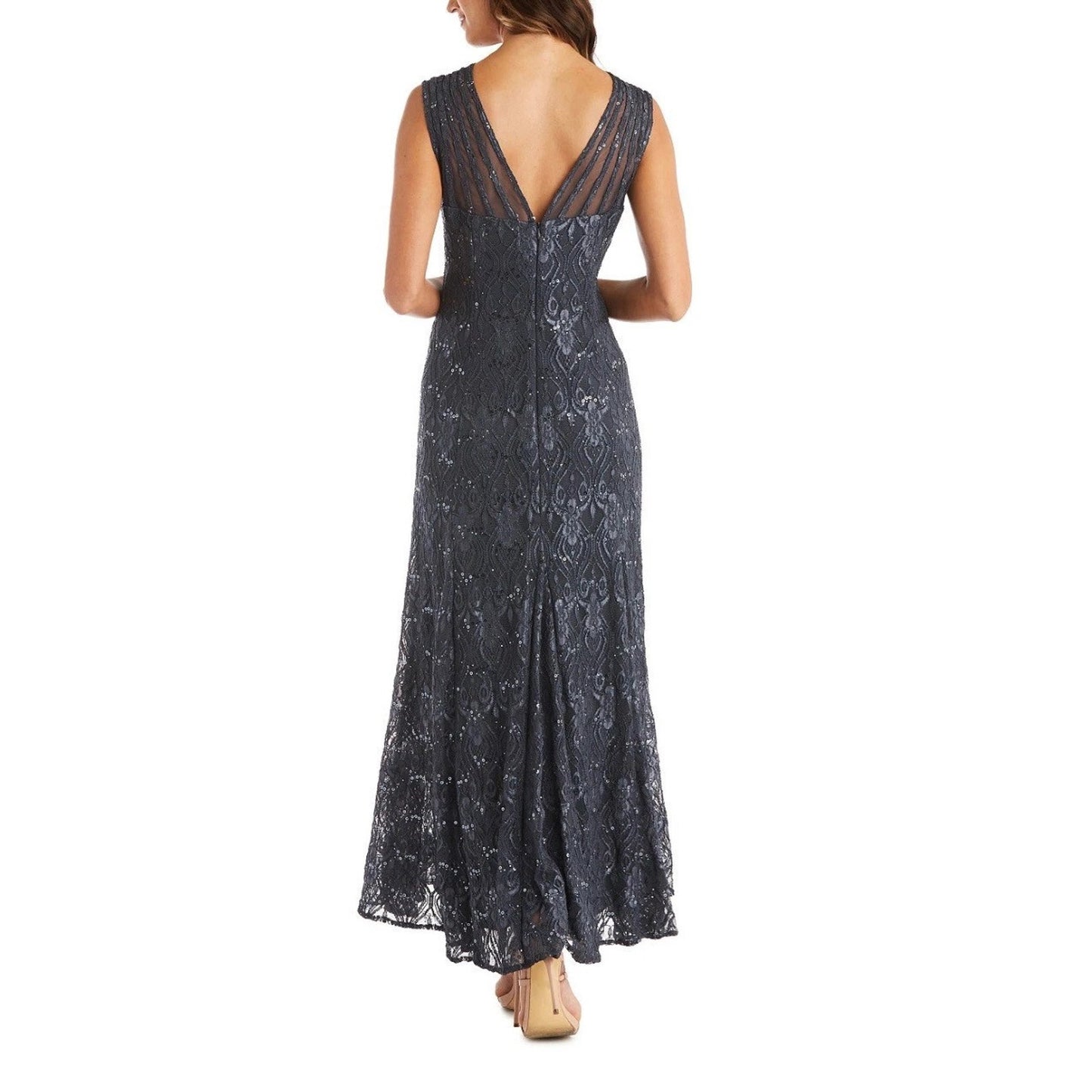 R & M Richards Womens Lace Sequined Cocktail Dress Charcoal, Seiz 8 MSRP: 159 $