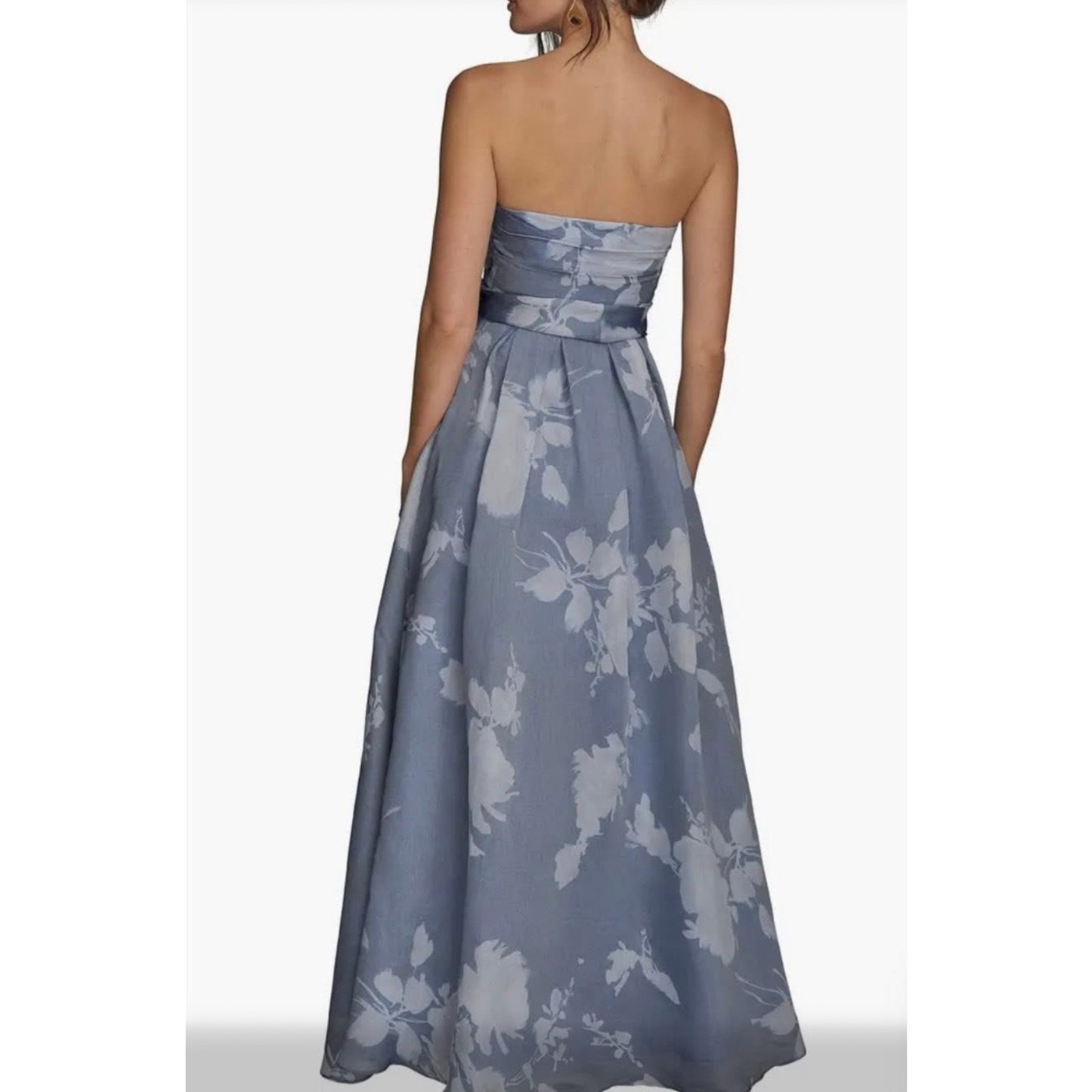 Donna Karan New York Women's Blue Floral Print Ball Strapless Gown Dress Size 6