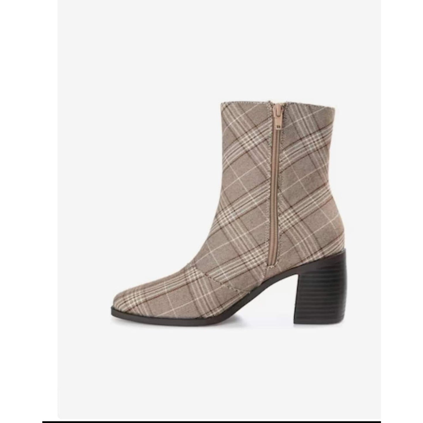 Journee Collection Women Sloann Square Toe Boot in Brown/Plaid Size 11