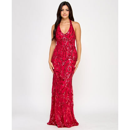B Darlin Red Sequin Halter Prom Dress Size 9/10 Mermaid Formal Evening Gown $159