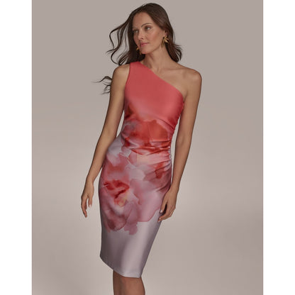 Donna Karan New York Womens One-Shoulder Midi Dress 16 Spring Melon, MSRP:169$