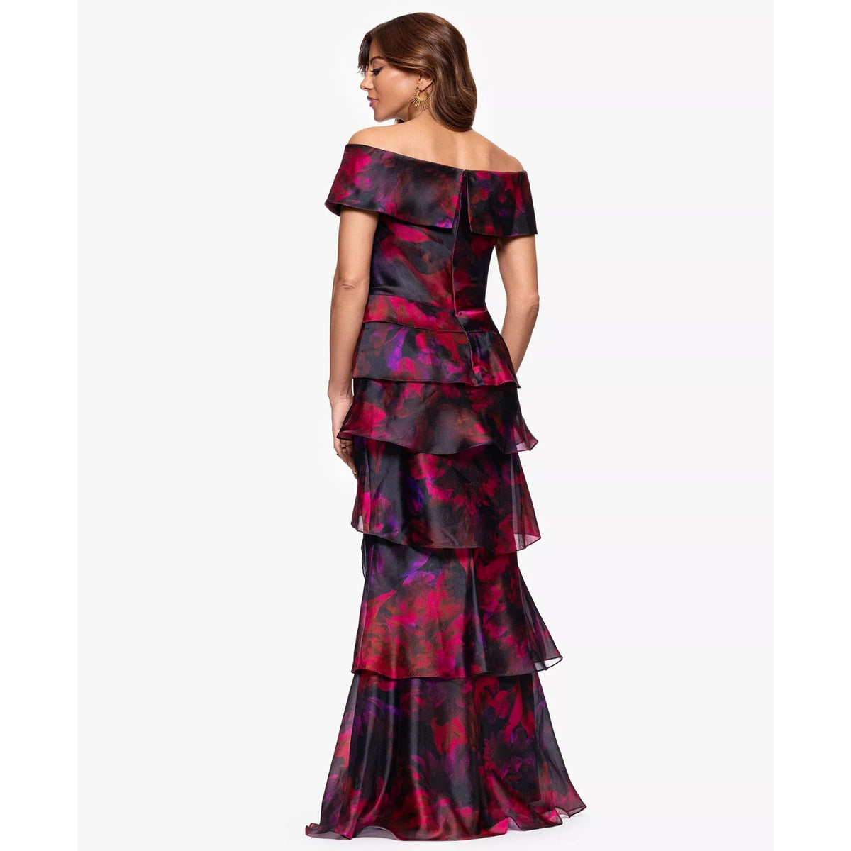 Xscape Women's Printed Long Sheath Dress - Black Berry - size 8, MSRP: 269$