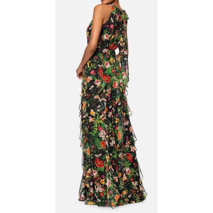 Betsy & Adam Women's Green Printed Ruffled Halter-Neck Gown Size 16, MSRP: 289$