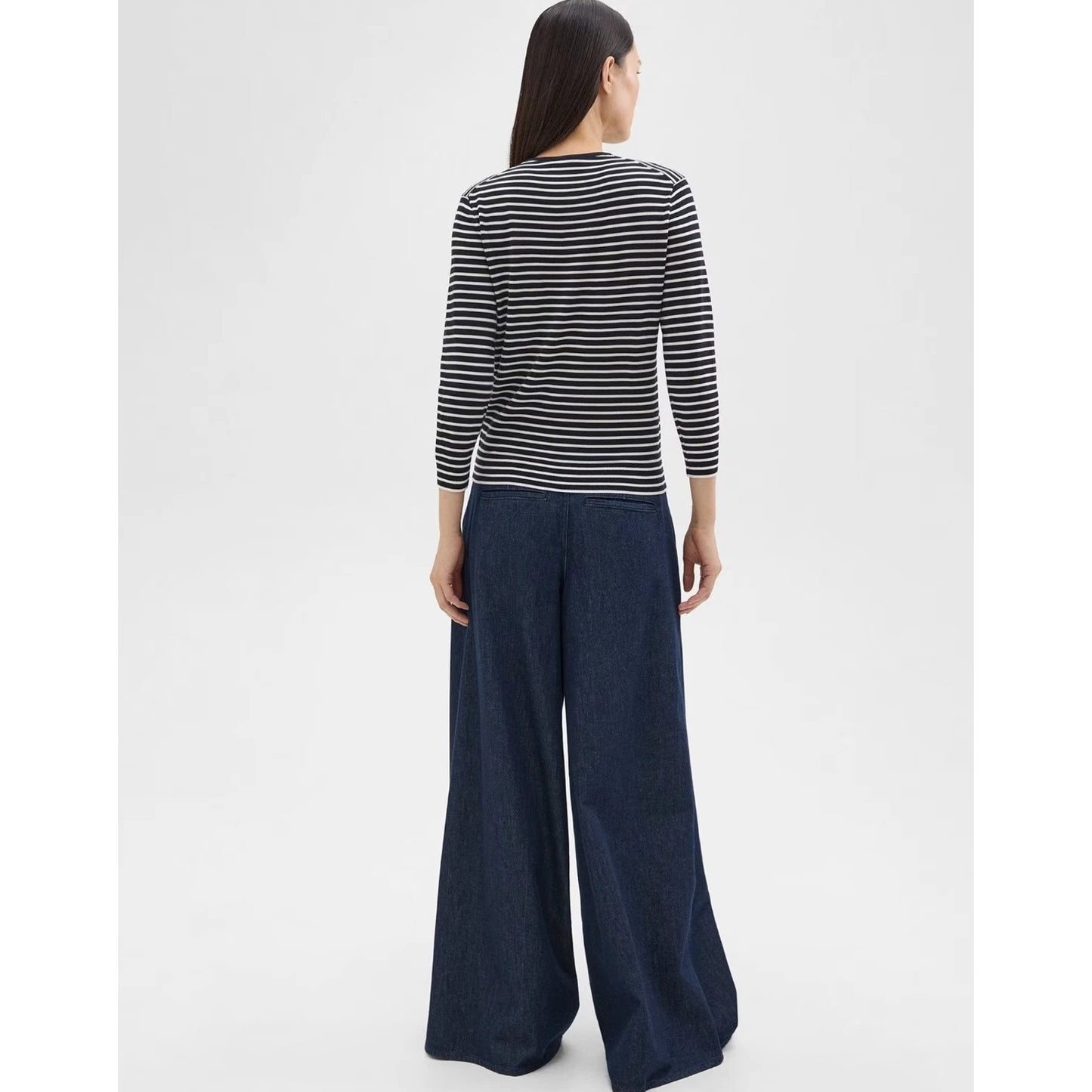 THEORY Pleated Wide-Leg Pant in Denim Jeans Indigo Drape Denim, 24 ,MSRP 295$