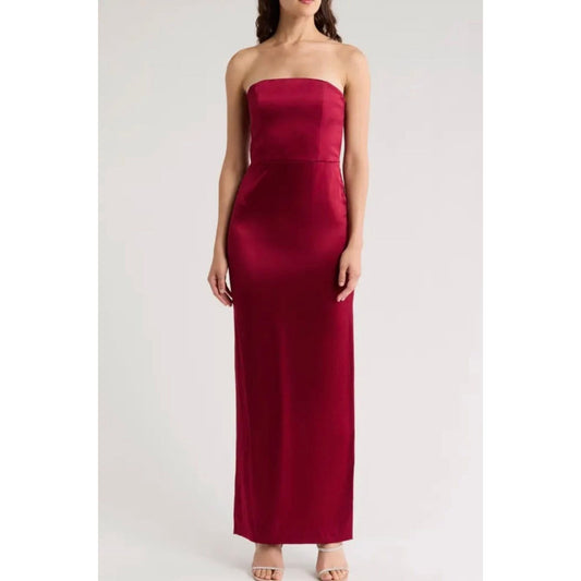 ALICE + OLIVIA Doreen Strapless Satin Dress In Bordeaux, Size 8, NWT, MSRP: 495$