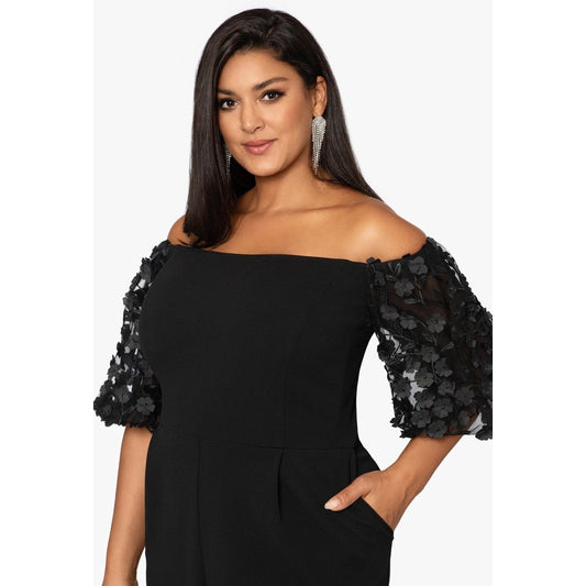 Xscape Womens Black Applique Off-The-Shoulder Dressy Jumpsuit, Size 18W