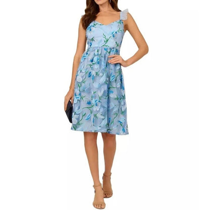 Adrianna Papell Women's Flutter-Sleeve Embroidered Dress Blui Size 8, MSRP: 179$