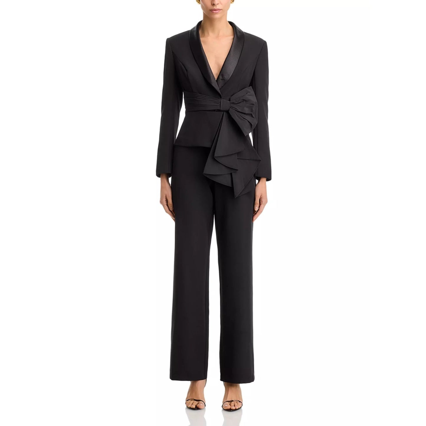 Aidan Mattox Women's Black Bow Trim Jumpsuit Size 12, MSRP; 295$