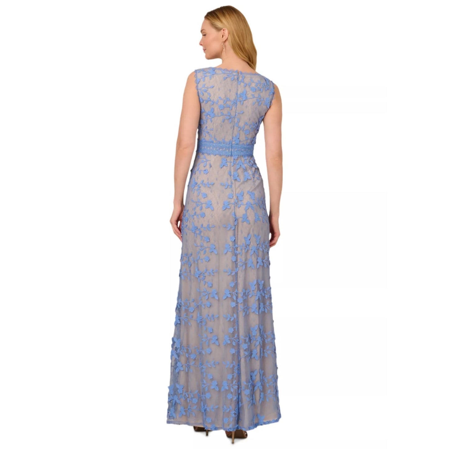 Adrianna Women’s V-Neck Embroidered Lace Gown, Peri Blue, Size 16, MSRP: 279$