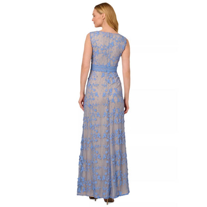 Adrianna Women’s V-Neck Embroidered Lace Gown, Peri Blue, Size 16, MSRP: 279$