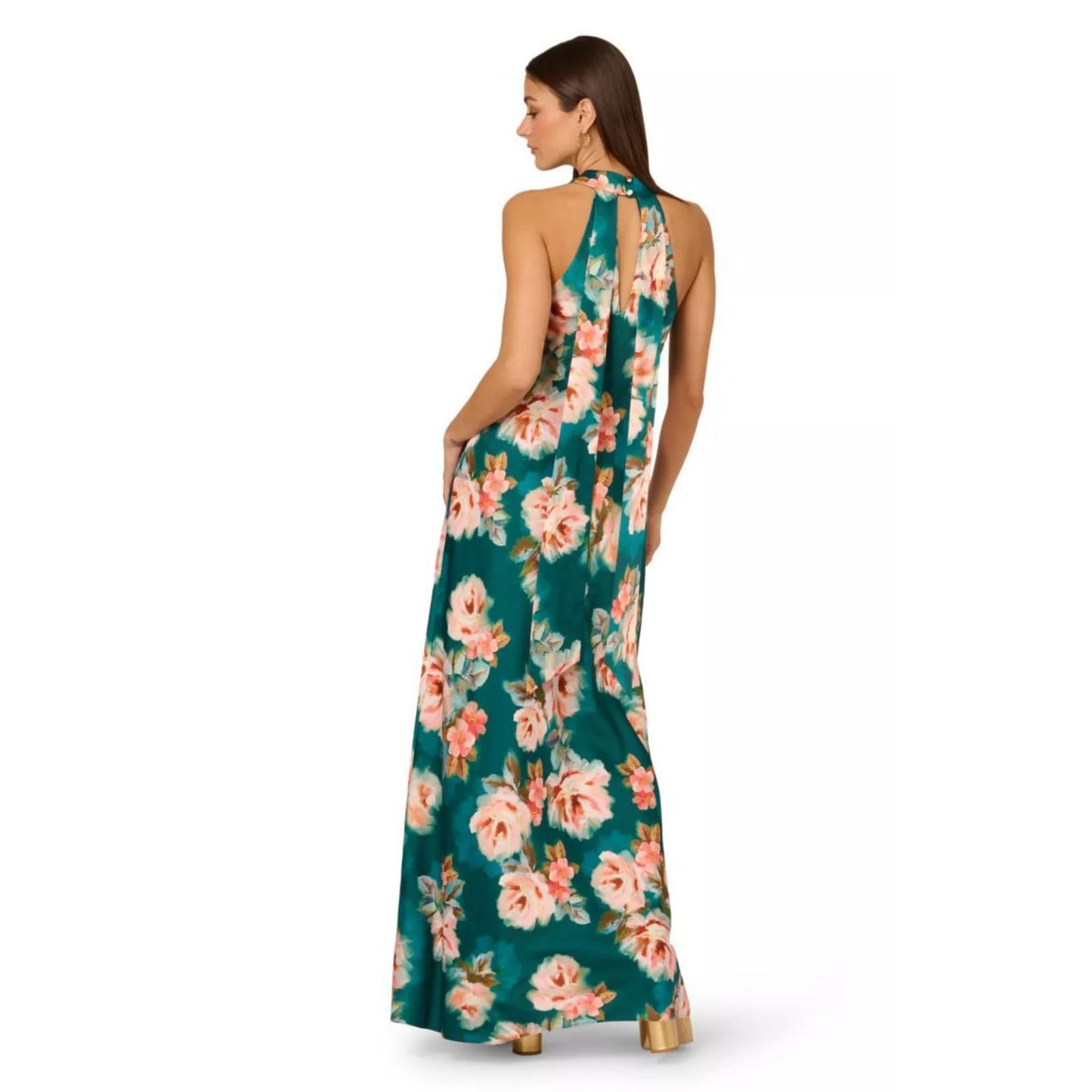 Adrianna Women's Sleeveless Halter Gown - Teal Multi, Size 12, MSRP: 245$