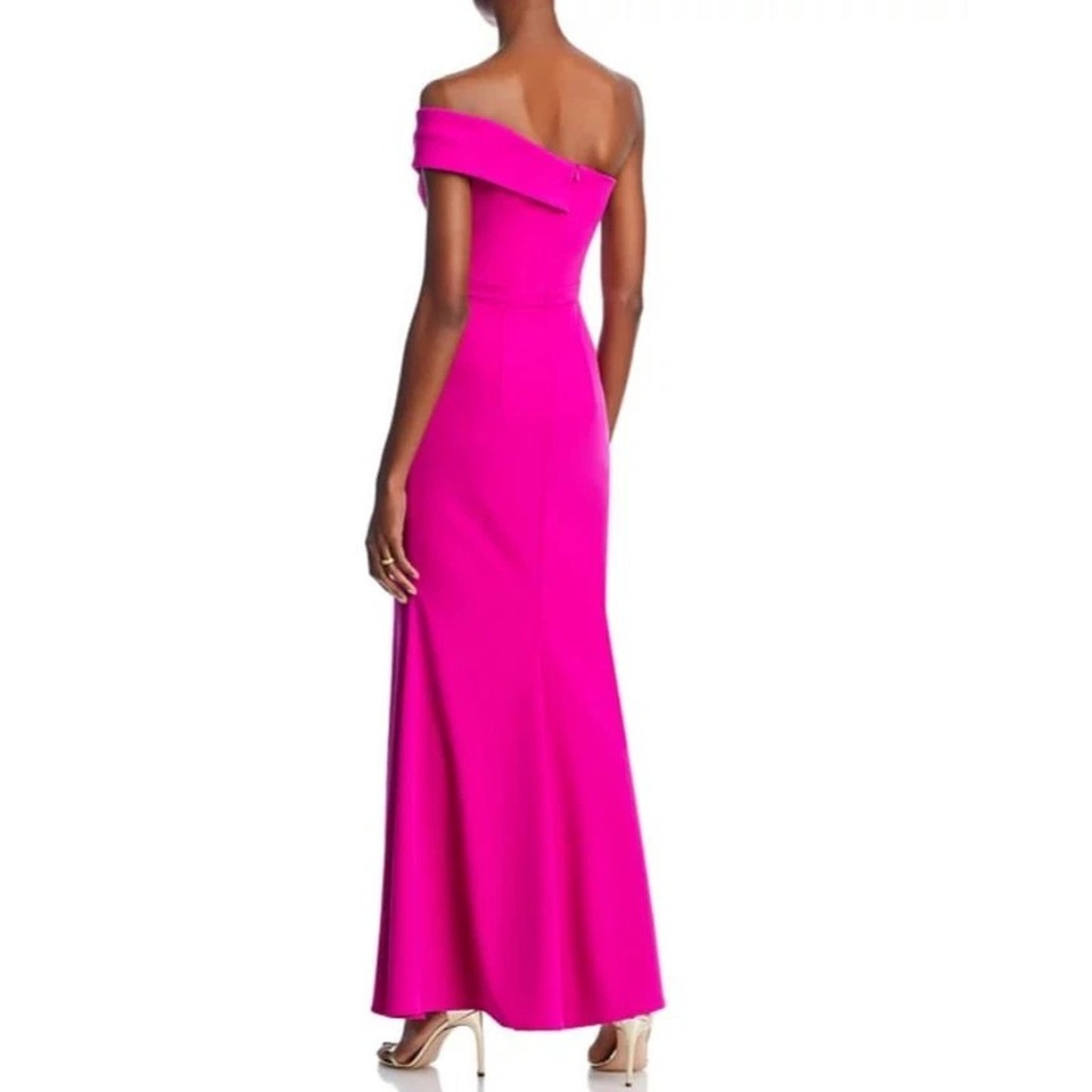 AQUA Formal Scuba Crepe Off -The- Shoulder Gown, Open Leg, Magenta, 8, Exclusive
