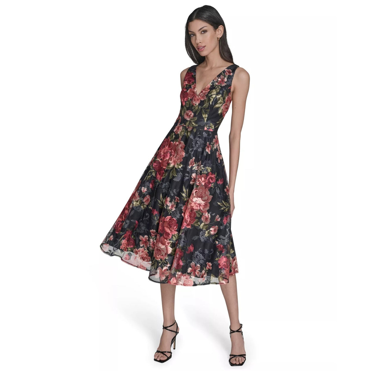 Eliza J Embroidered Floral Midi Dress Romantic Wedding Garden, 18W, MSRP: 288$