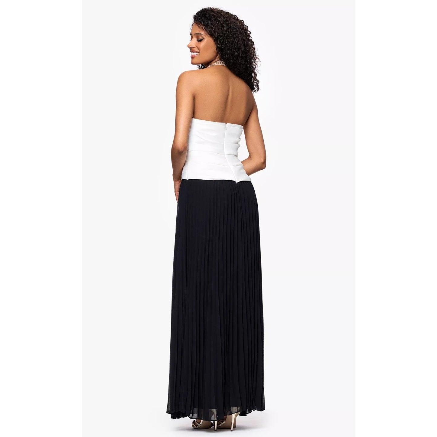 Betsy & Adam Colorblocked Strapless Chiffon-Skirt Long Dress, Size 4,MSRP: 279$