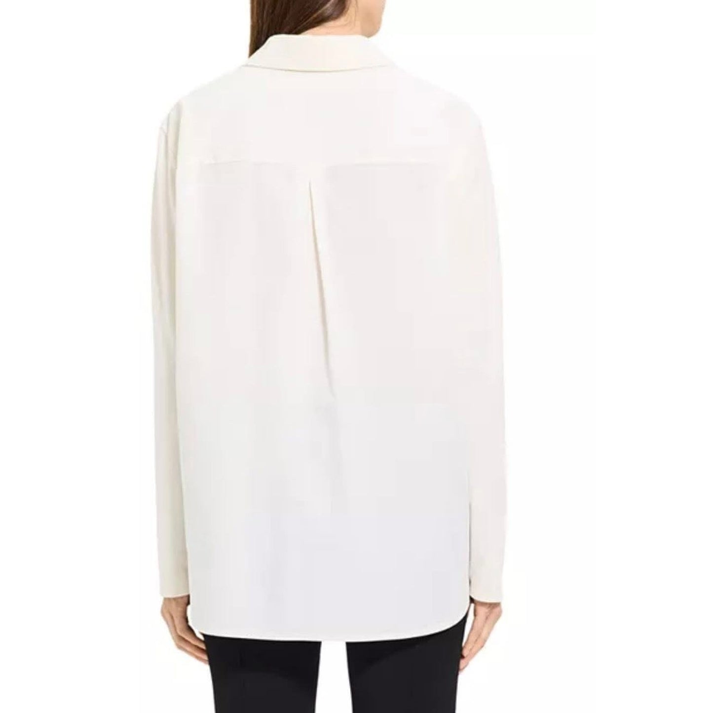 Theory Spread Collar Cotton Blend Popover Top in Cream Size XL, NEW