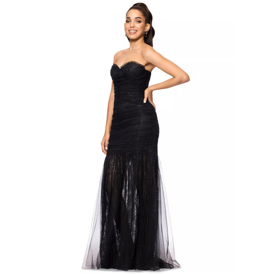 Betsy & Adam Women's Black Sequined Lace Corset Gown Dress Size 8. MSRP: 299$