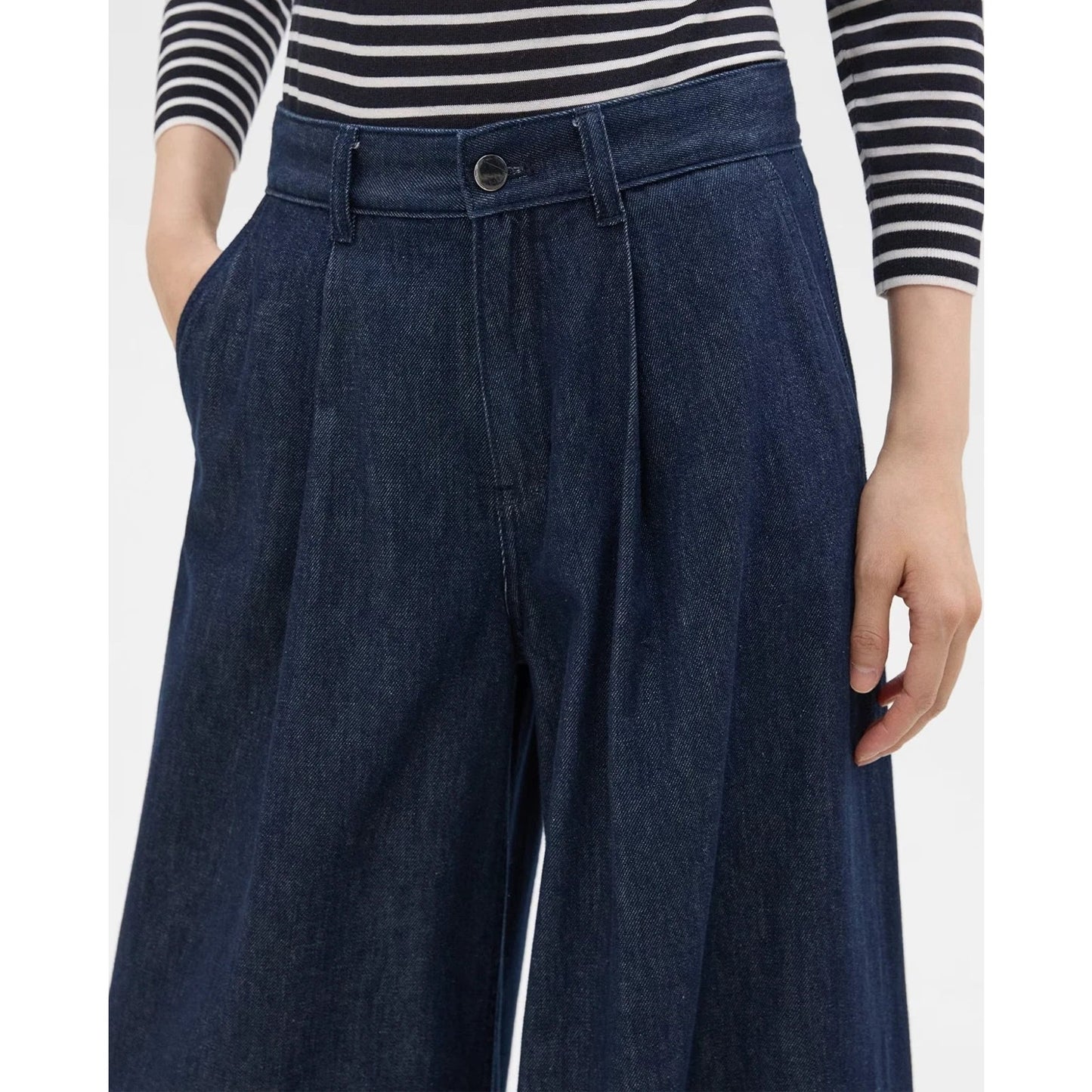 THEORY Pleated Wide-Leg Pant in Denim Jeans Indigo Drape Denim, 25 ,MSRP 295$