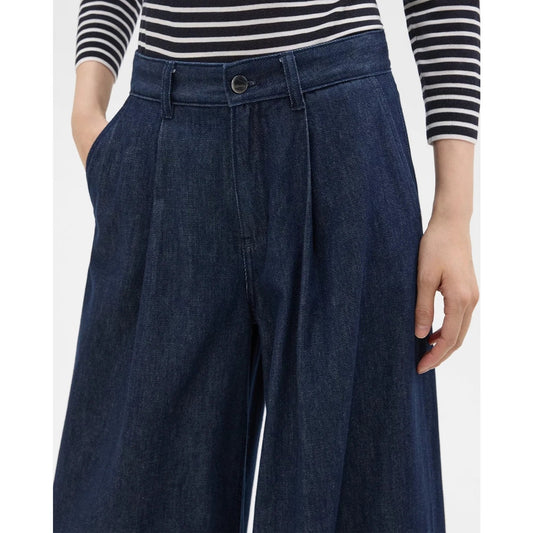 THEORY Pleated Wide-Leg Pant in Denim Jeans Indigo Drape Denim, 25 ,MSRP 295$