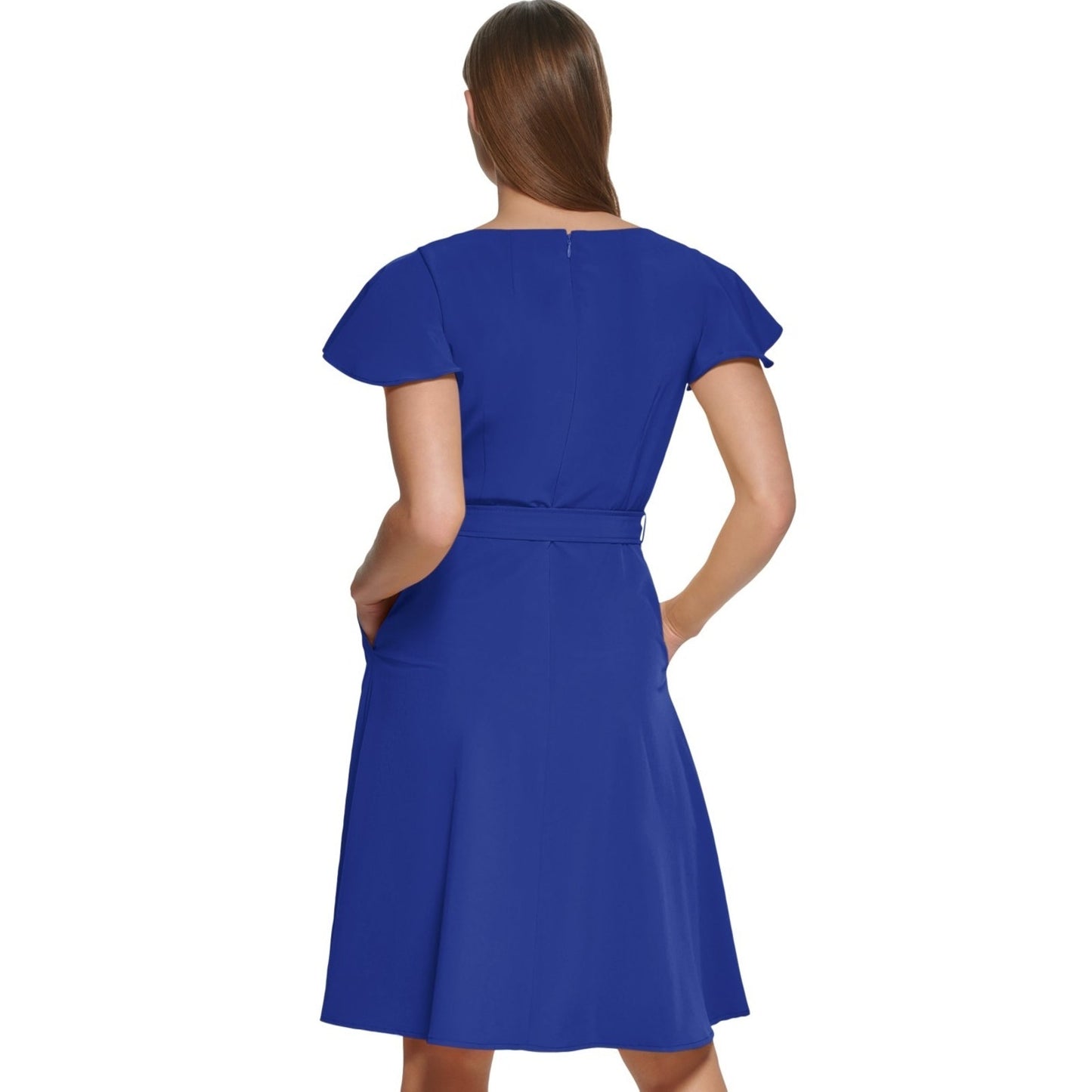 Calvin Klein Women's Flutter-Sleeve Tie-Waist Dress, Size 2, MSRP: 129$
