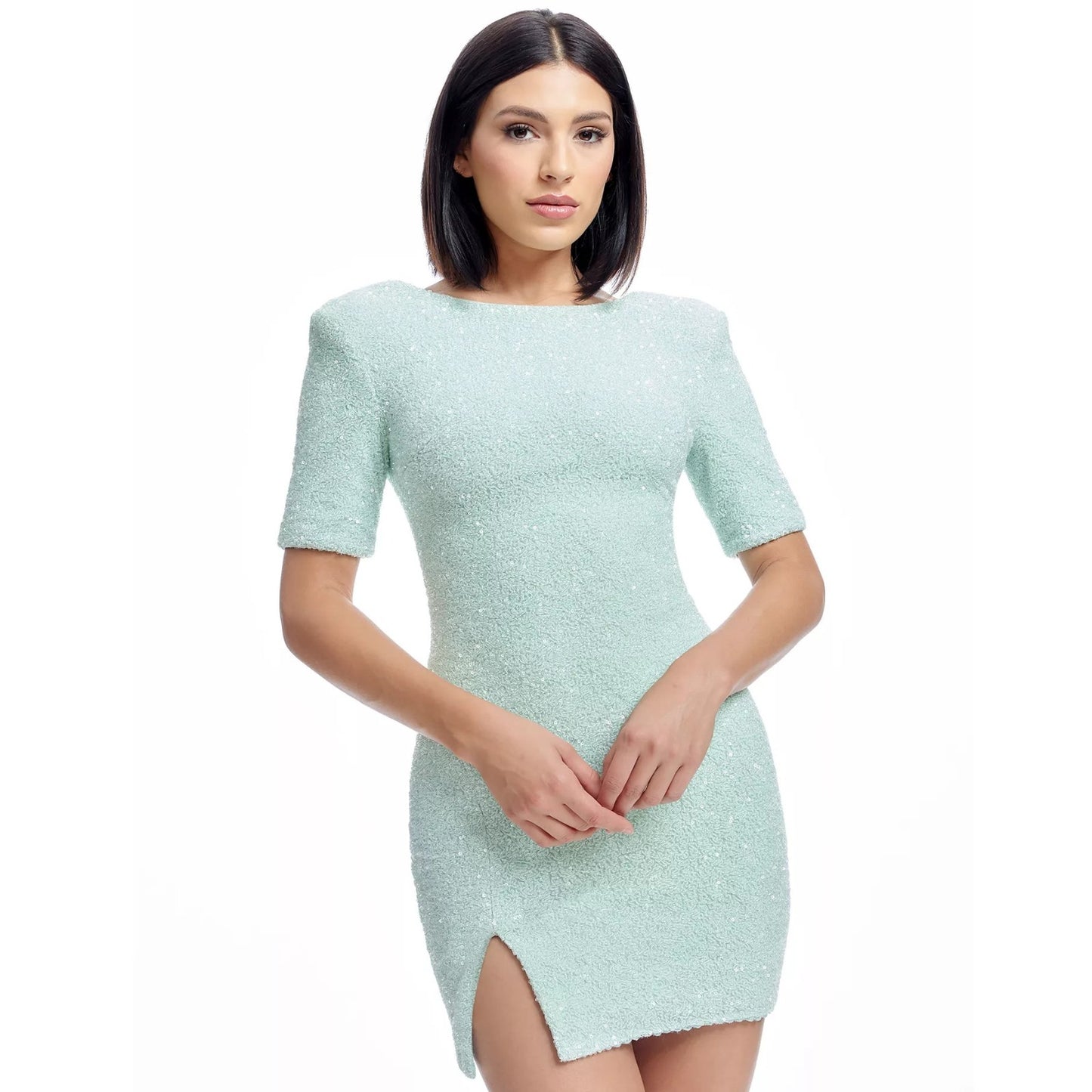 Dress The Population Maddox Short Sleeve Mini Sheath Dress - Sage, XL