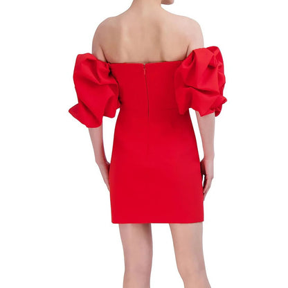 BCBGMAXAZRIA women off-the-shoulder mini cocktail and party dress, Rosso, Size 4