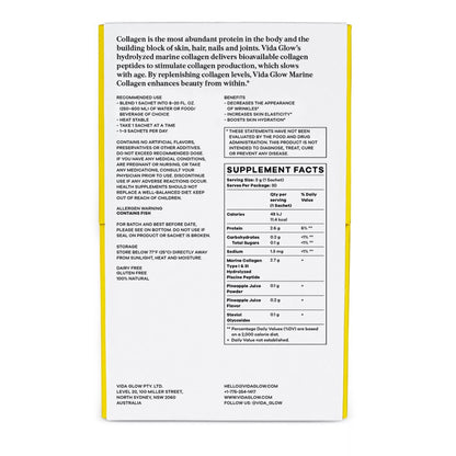 Vida Glow Natural Marine Collagen Dietary Supplement - Pineapple, exp 08/2027