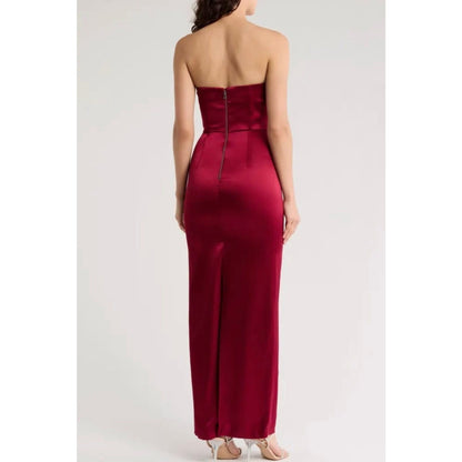 ALICE + OLIVIA Doreen Strapless Satin Dress In Bordeaux, Size 8, NWT, MSRP: 495$