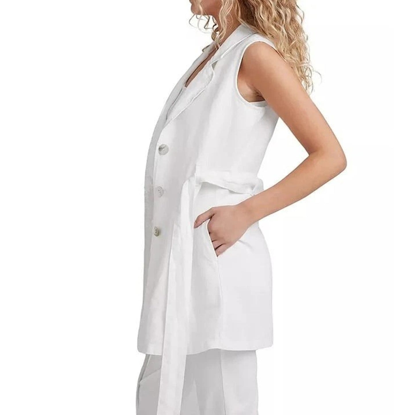 Bella Dahl Women's White Linen Belted Blazer Dress Size L (MSRP $245), Brand New