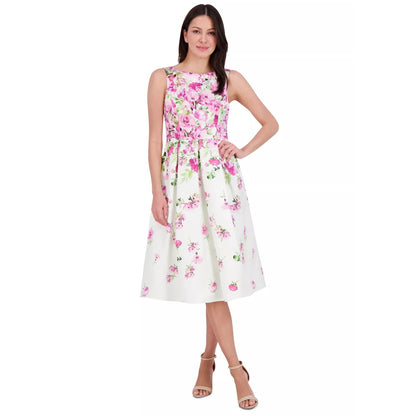 Eliza J Women's Printed Sleeveless Fit & Flare Dress - Pink , Size 4, MSRP: 188$