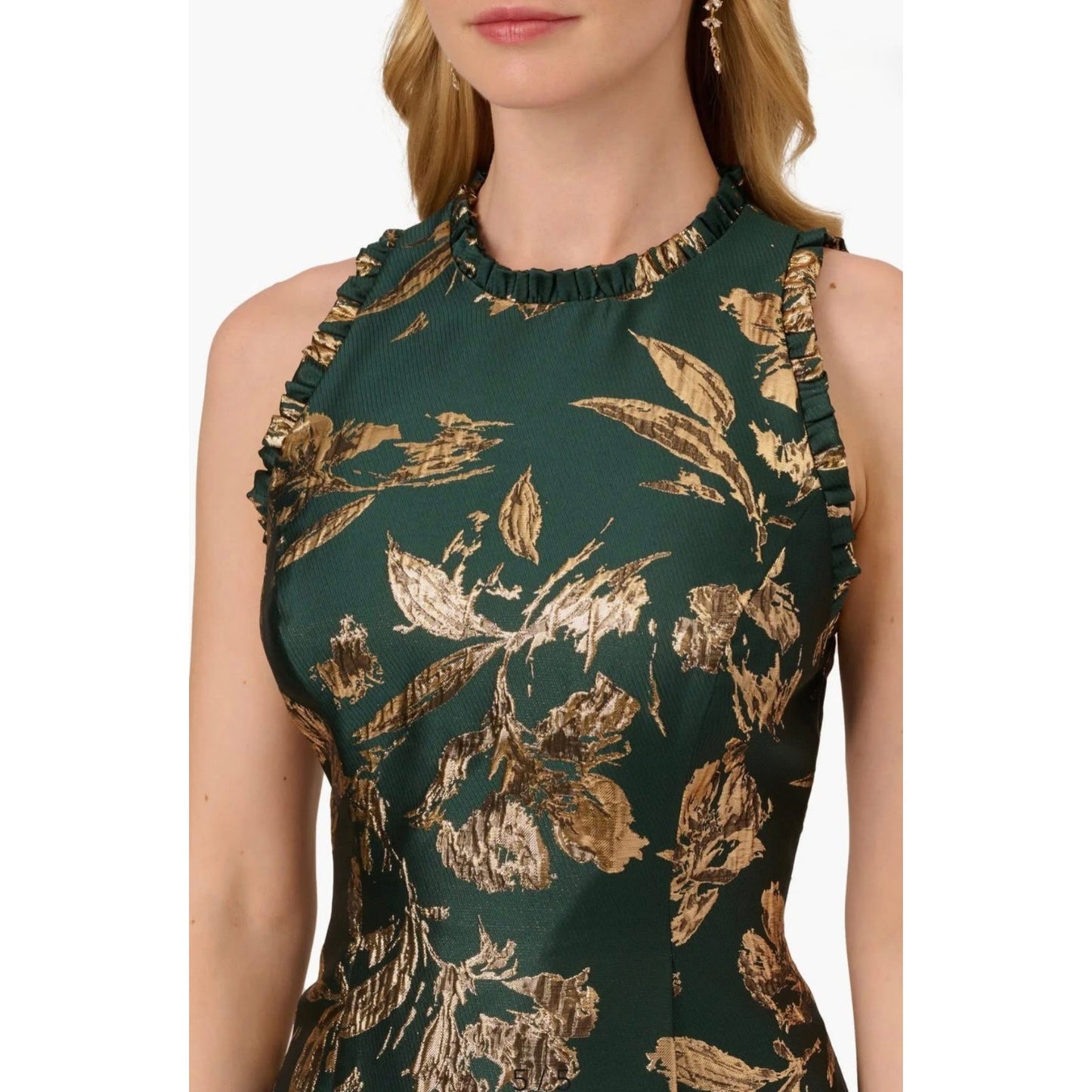 Adrianna Papell Women Ruffled Metallic Jacquard Dress, Hunter, sz 16, MSRP: 179$